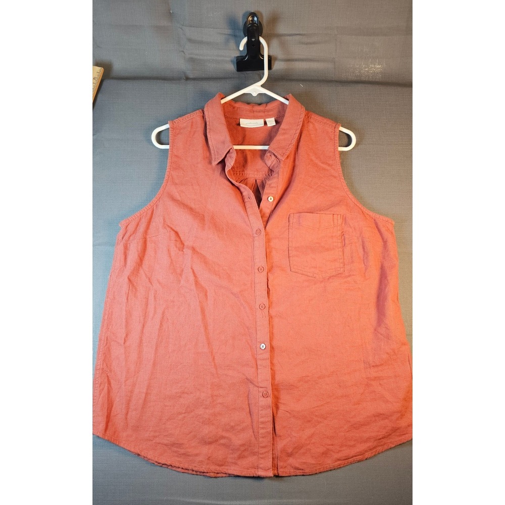 Ecothreads Women Large Terracotta Linen Blend Sleeveless Button Down Shirt